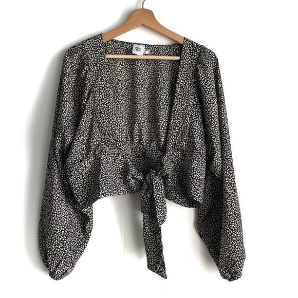 Princess Polly New Mood tie front top long sleeve black animal print size 6 - Picture 4 of 8